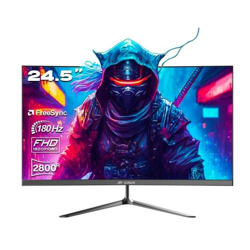 CRUA 24.5 Zoll Curved Gaming Monitor, 1920X1080P 165/180HZ 2800R 99% sRGB Professional Color Gamut Computer Monitor,with FreeSync, Black