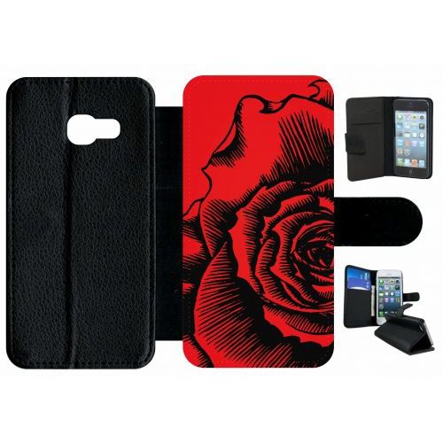 Etui À Rabat Galaxy A3 (2017) - Fleur Fond Fond Rouge - Simili-Cuir - Noir