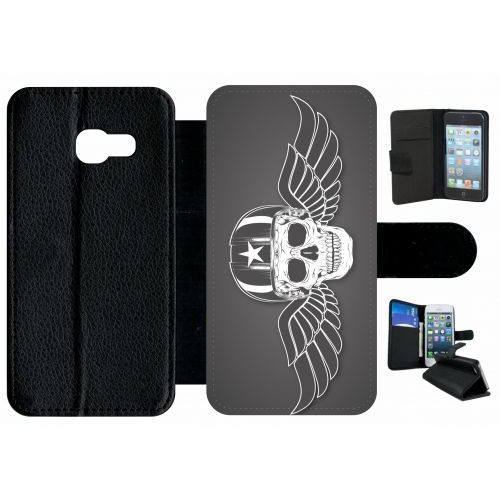 Etui À Rabat Galaxy A3 (2017) - Skull Entier Fond Marron - Simili-Cuir - Noir