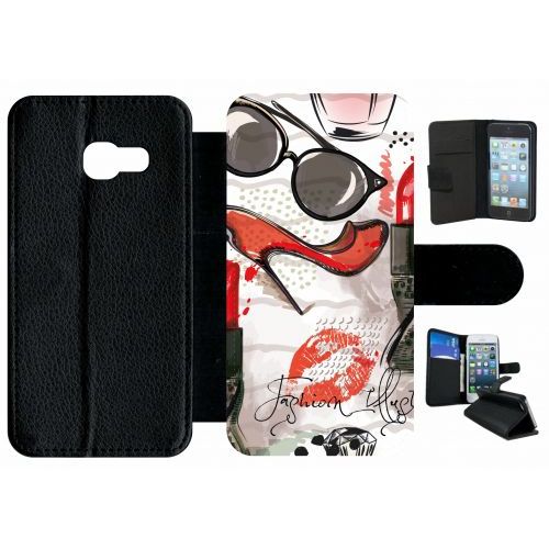 Etui À Rabat Galaxy A3 (2017) - Motif Girly Fond Blanc - Simili-Cuir - Noir