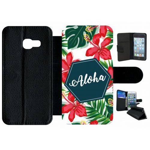 Etui À Rabat Galaxy A3 (2017) - Aloha Tropical Fond Blanc - Simili-Cuir - Noir
