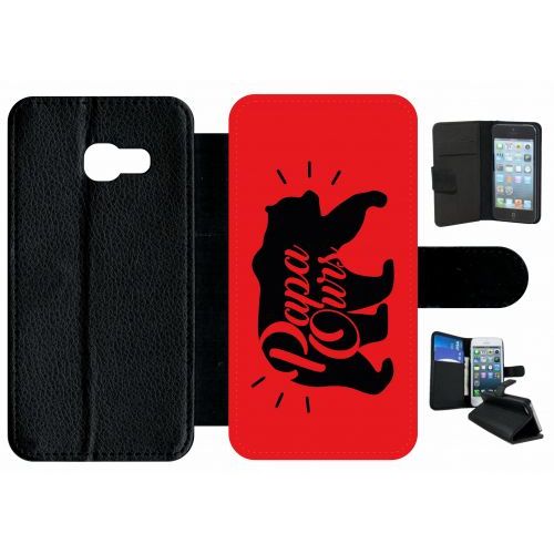 Etui À Rabat Galaxy A3 (2017) - Papa Ours Fond Rouge - Simili-Cuir - Noir