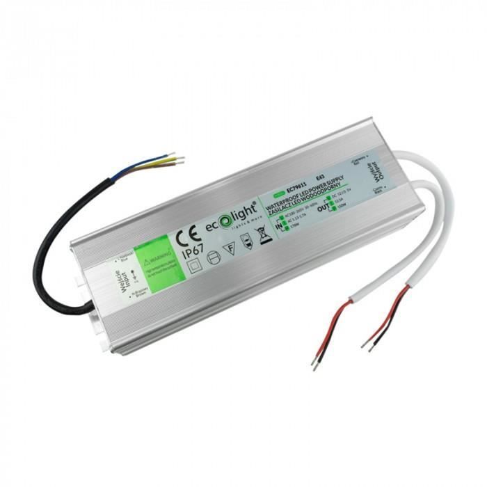 Transformateur LED étanche 150W 12V 12.5A IP67 215x65x40 ECOLIGHT