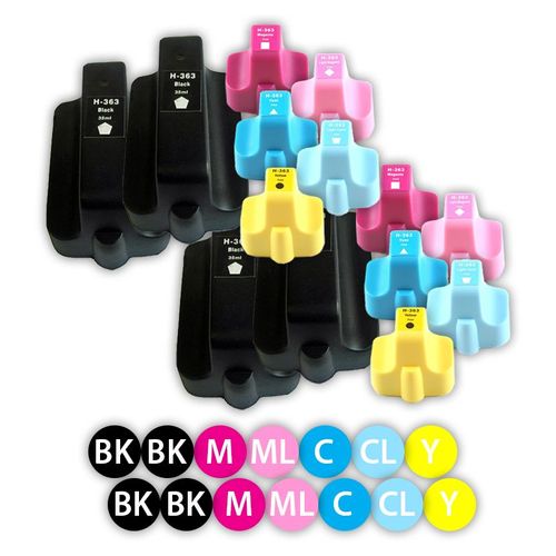 14 x Cartouches d'Encre Remanufactured pack Couleures HP 363 XL HP 363 Y XL pour Imprimante HP Photosmart 3200