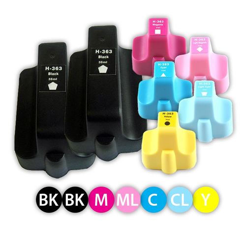 7 x Cartouches d'Encre Remanufactured pack Couleures HP 363 XL HP 363 Y XL pour Imprimante HP Photosmart D7460