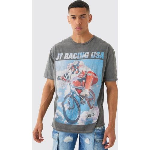 Oversized Jt Racing Wash License T-Shirt Homme - Gris - L, Gris