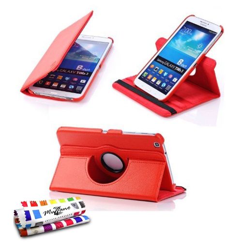 Etui A Rabat Samsung Galaxy Tab 3 8.0 Folio Rotatif Rouge Simili Cuir (Pu)
