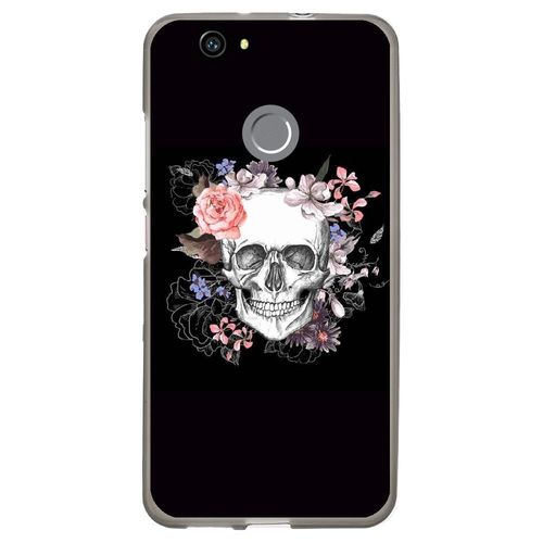 Coque Souple Pour Huawei Nova Avec Impression Motifs Skull Fleuri