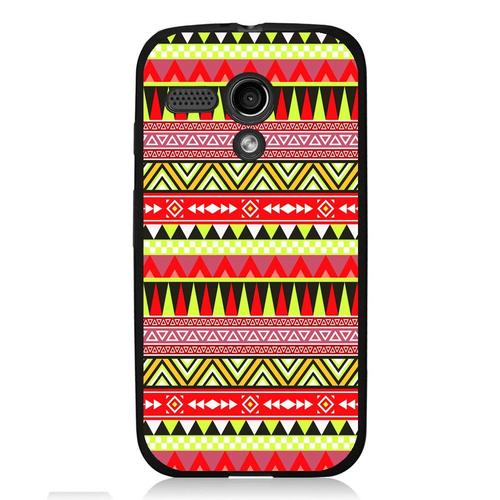 Coque Noire Pour Motorola Moto G Impression Motifs Azteque Jaune Et Rouge