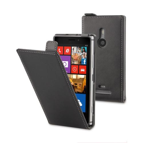 Etui Slim À Rabat Pour Nokia Lumia 925 Matière Noir Lisse Aspect Mat