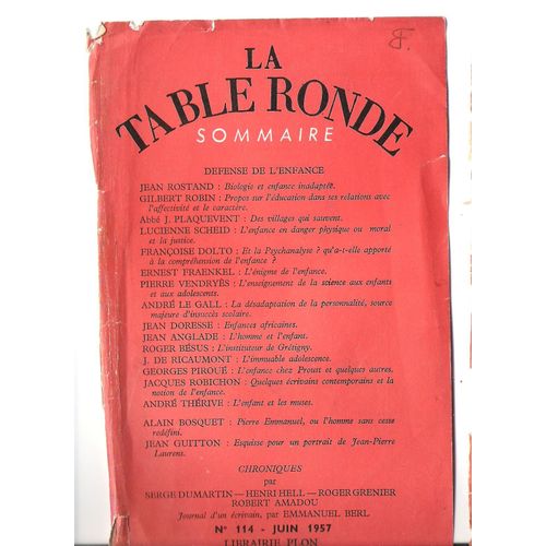 La Table Ronde  N° 114 : Defense De L'enfance