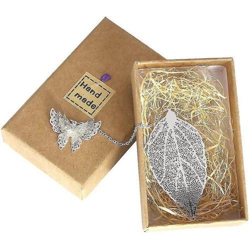 Marque-Page En Forme De Feuille De Métal Avec Pendentif Papillon ¿ Boîte Cadeau Incluse