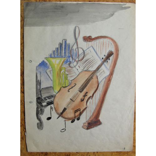 Dessin Original Guy Petitfils La Musique 21,5 / 30 Cm