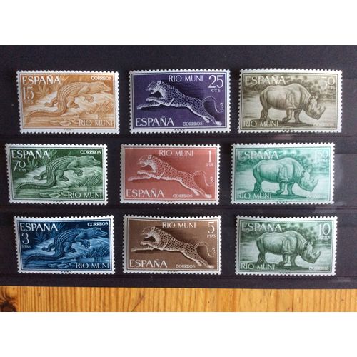 Lot  De 9 Timbres Animaux Du Rio Muni, Série Complète De 1964, N° 48 À 56 Yv Et Tel.
