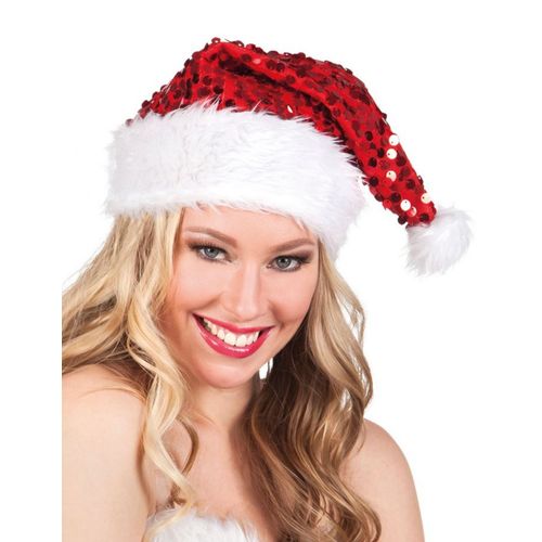 Bonnet Rouge À Sequins Adulte Noël Taille Unique
