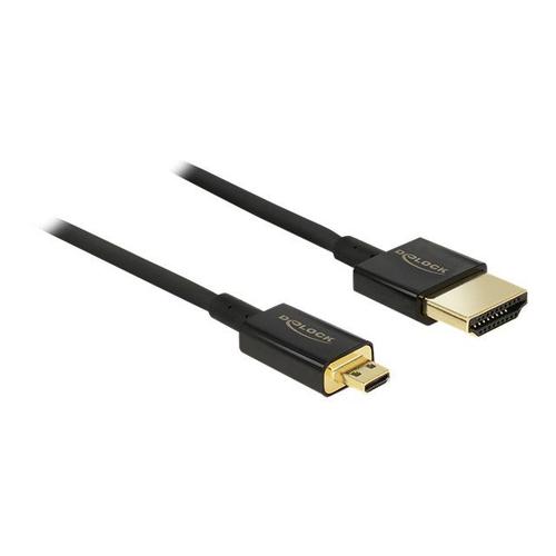 Delock Slim Premium - Câble HDMI avec Ethernet - 19 pin micro HDMI Type D mâle pour HDMI mâle - 3 m - triple blindage - noir - support 4K