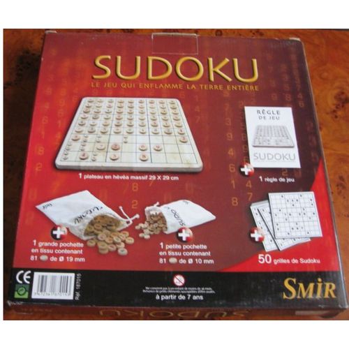 Jeu De Société Sudoku De Smir - Boite Complète Avec Plateau En Bois-81 Disques En Bois Diamètre 19 Mm-2 Sacs En Toile-81 Petits Disques Aide Mémoire Diamètre 10 Mm-Livret De 50 Grilles Et Règle Du Jeu