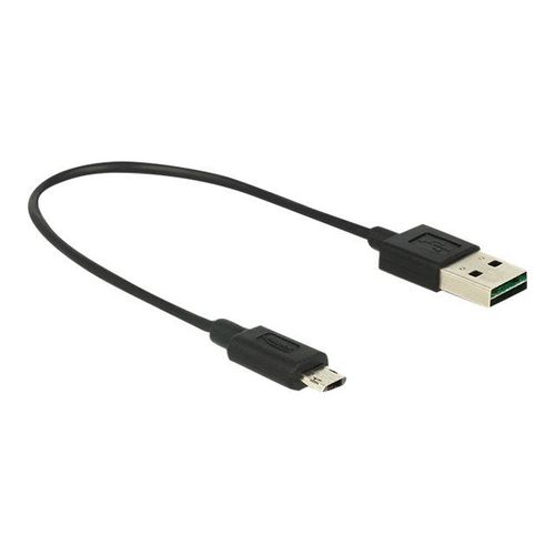 Delock - Câble USB - Micro-USB de type B (M) pour USB (M) - USB 2.0 - 20 cm - connecteur A réversible, connecteur B micro réversible - noir