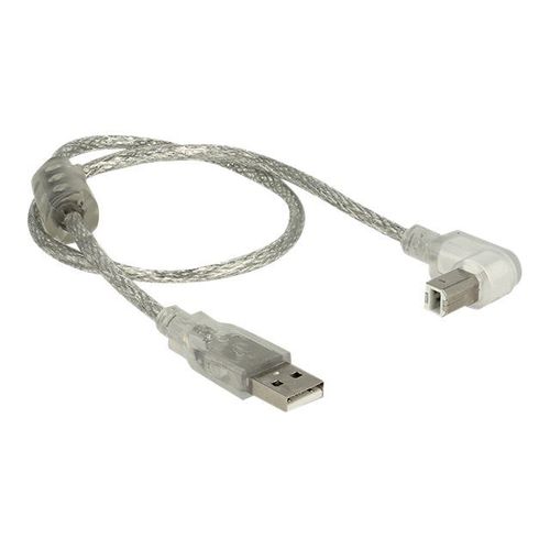 Delock - Câble USB - USB (M) pour USB type B (M) - USB 2.0 - 50 cm - connecteur à 90° - transparent