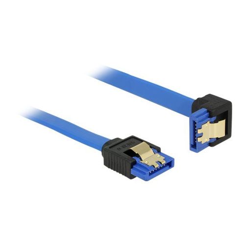 Delock - Câble SATA - Serial ATA 150/300/600 - SATA (R) droit pour SATA (R) angle vers le bas - 70 cm - verrouillé - bleu