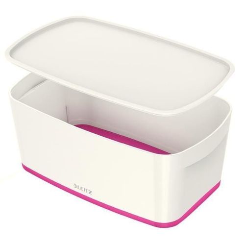 Leitz Mybox - Boîte De Rangement Avec Couvercle - Small - Blanc Et Rose