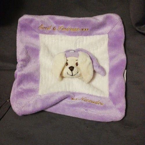Doudou Chien Plat Mauve Violet  Blanc Natoudou Eveil Et Tendresse Cmp