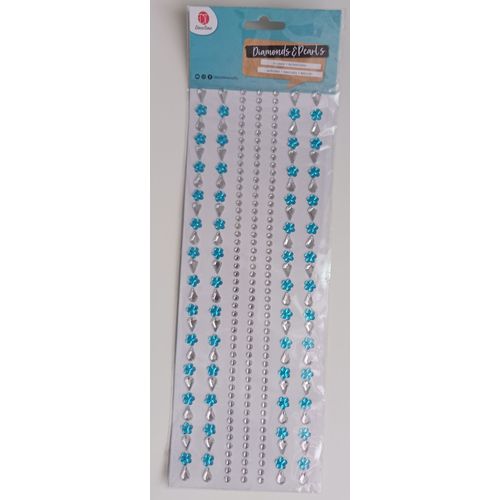 Strass Autocollant Bleu Argent En Forme De Frise Motifs Fleur Et Goutte