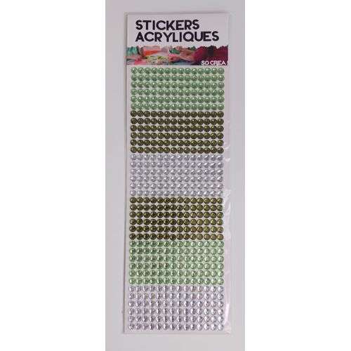 Strass Autocollant Vert Et Blanc Dégradés, Forme Mini Frise