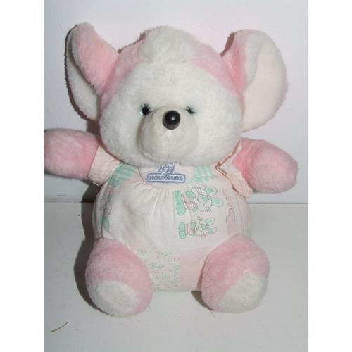 Souris Boule Blanc Rose Imprimé Lapin Nounours 25 Cm