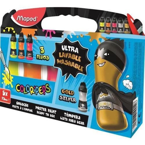 Maped Boîte De 5 Peintures Color'peps 75 Ml - Couleurs Fluos Et Métal