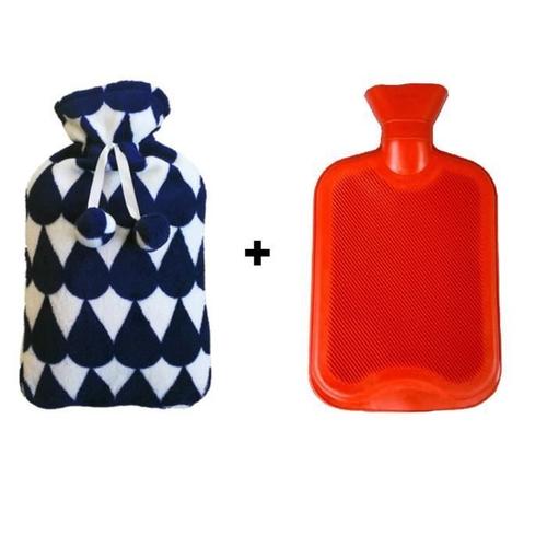 Bouillotte 2 Litres En Caoutchouc Et Housse En Polaire 35x20 Cm Bleu Et Blanc