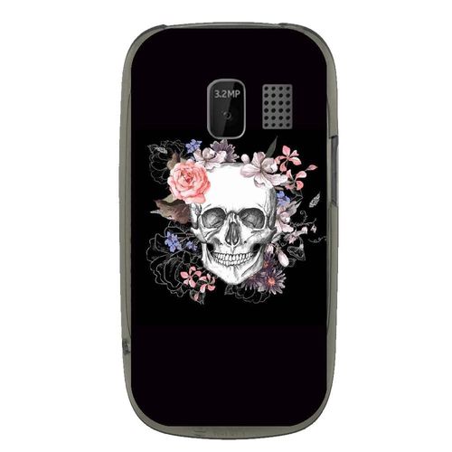 Coque Souple Pour Nokia Asha 302 Avec Impression Motifs Skull Fleuri