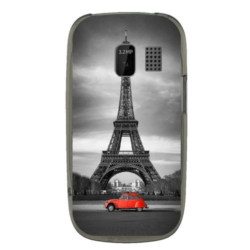 Coque Souple Pour Nokia Asha 302 Avec Impression Motifs Paris Et 2cv Rouge
