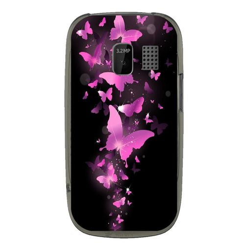 Coque Souple Pour Nokia Asha 302 Avec Impression Motifs Papillons Fushias