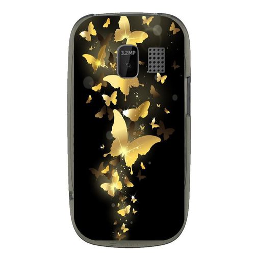 Coque Souple Pour Nokia Asha 302 Avec Impression Motifs Papillons Dorés