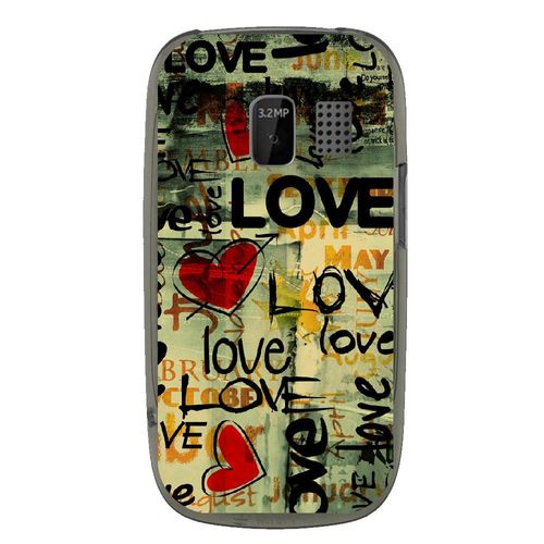 Coque Souple Pour Nokia Asha 302 Avec Impression Motifs Love Vintage