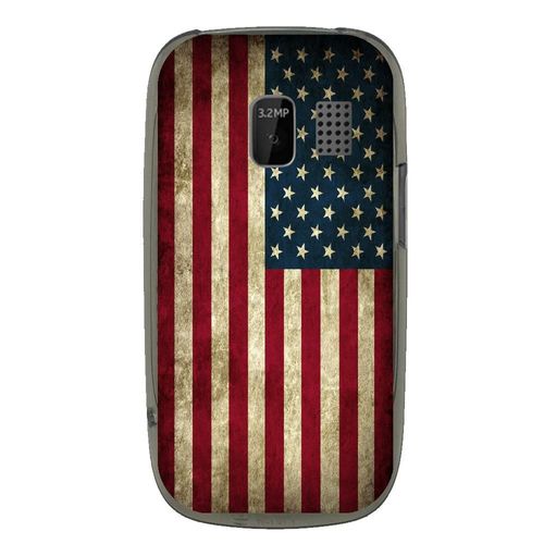 Coque Souple Pour Nokia Asha 302 Avec Impression Motifs Drapeau Usa Vintage