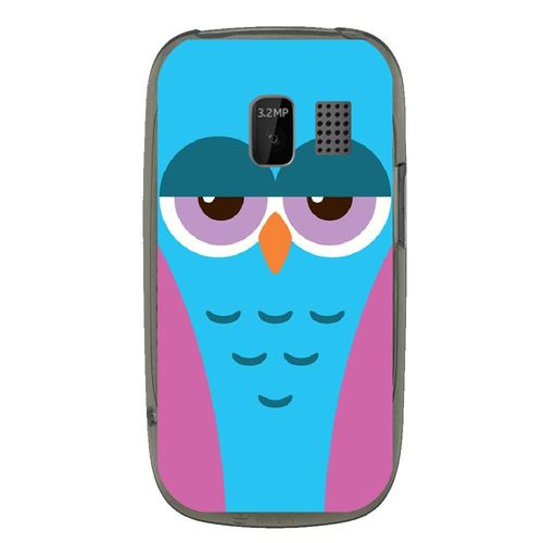 Coque Souple Pour Nokia Asha 302 Avec Impression Motifs Chouette Endormie Bleue