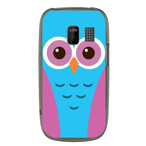 Coque Souple Pour Nokia Asha 302 Avec Impression Motifs Chouette Bleue Et Rose