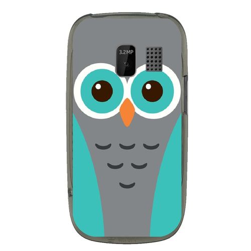 Coque Souple Pour Nokia Asha 302 Avec Impression Motifs Chouette Bleue Et Grise