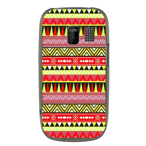 Coque Souple Pour Nokia Asha 302 Avec Impression Motifs Aztèque Jaune Et Rouge