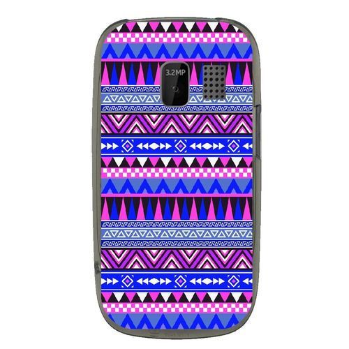 Coque Souple Pour Nokia Asha 302 Avec Impression Motifs Aztèque Bleu Et Violet