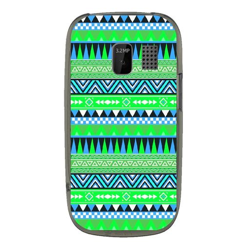 Coque Souple Pour Nokia Asha 302 Avec Impression Motifs Aztèque Bleu Et Vert