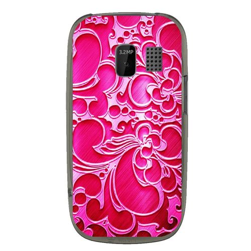 Coque Souple Pour Nokia Asha 302 Avec Impression Motifs Arabesque Fushia