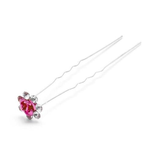 1 Épingle À Chignons Fleur Rose Et Strass Blancs