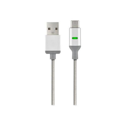 QDOS PowerSteel - Câble USB - 24 pin USB-C (M) reversible pour USB (M) - USB 3.1 Gen 2 - 1 m - argent