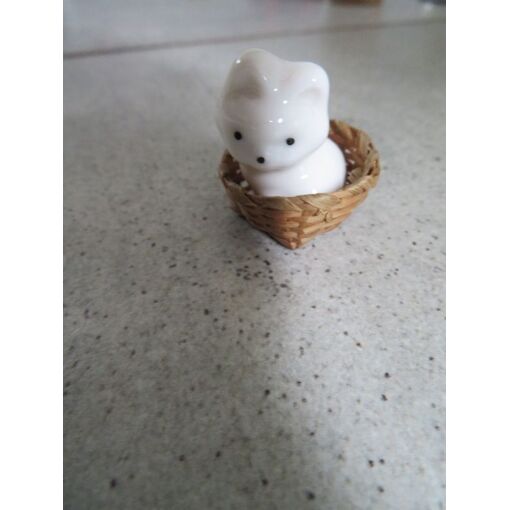 Miniature Chat En Porcelaine Blanche Dans Panier Osier Ancien Rakuten