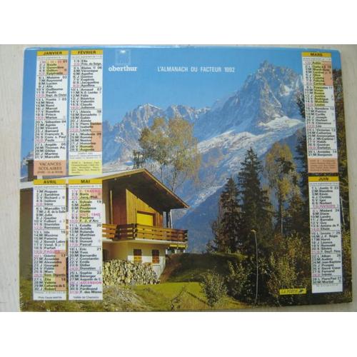 Almanach /Calendrier Facteur 1992 " Chalet Et Neige En Montagne "Editions Oberthur/La Poste