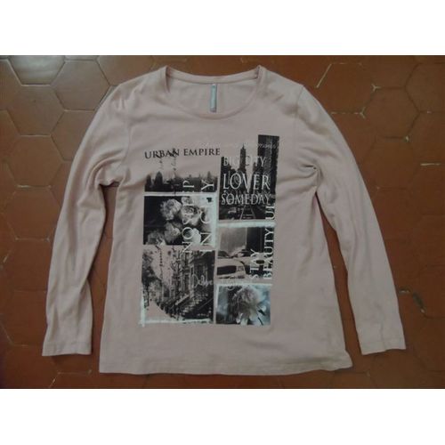 T-Shirt Jersey Coton Rose Logo New-York Blanche Porte