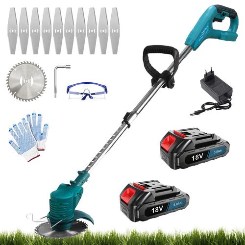 Coupe-bordure sans fil, 30mm coupe-herbe électrique avec kits de lames, avec 2 3,0 A et chargeur, compatible avec le batteries Makita